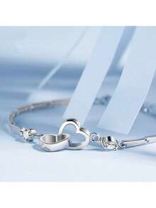 纯银手链 女士 情人节礼物 方晶锆石 双心形手链 珠宝 - 心心手鍊 - 查看 10