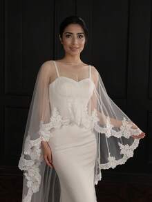 1 Pc European & American Style Handmade Lace Trim, Elegant Trailing Bridal Wedding Dress Accessories Shawl Cape Fall Clothes For Women - White - View 2