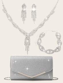 女士钻石首饰 闪耀奢华水钻首饰套装 闪耀项链 耳环 手链套装 个性手提包 优雅时尚 闪耀亮片 V 型翻盖信封包 宴会包 宴会包 手提包 宴会包 手提包钱包 优雅手提包 宴会包 女士舞会手提包 女士新娘宴会包 舞会手提包 金属链手提包 婚礼派对手提包 酒会婚礼 新款钱包 宴会包