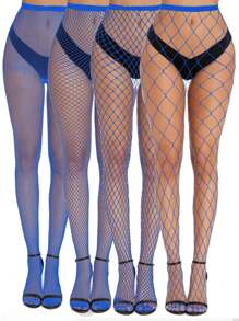 4 Pairs Women Plus Size Sexy Fishnet Tights, Stretchy Skinny Bodystocking, Gothic Retro Nylon Hosiery, Y2K Fashion