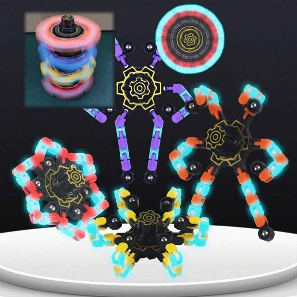 1pc/2pcs/4pcs Brinquedos de plástico que brilham no escuro, brinquedos de robô de corrente, robô giratório luminoso faça você mesmo, brinquedos de alívio do estresse dos dedos, presente criativo, presente de Natal, presente de aniversário