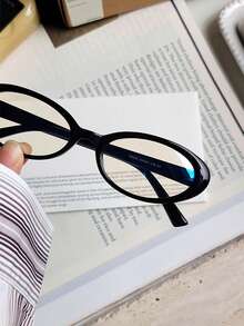 Y2K 女士小窄框复古无度数椭圆形黑色镜框眼镜，附赠眼镜盒和清洁布 - 黑色 - 查看 9