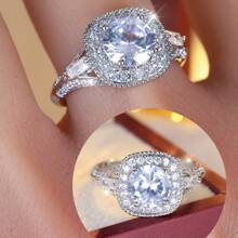 1pc Women's Luxury Elegant High-End Shiny Zirconia Ring, Party Jewelry, Holiday Gift