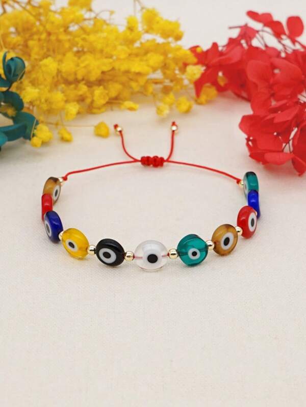 1 pieza Pulsera ajustable con cordón y cuentas con ojo protector en estilo bohemio