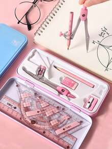 Set de 8 piezas que incluye regla, compás, lápiz, geometría, matemáticas, útiles de dibujo, útiles de oficina, regalo para niños y niñas, útiles escolares, artículos de papelería para volver a la escuela