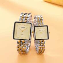 1 pièce Montre carrée dorée pour hommes et femmes, avec des chiffres romains sur le cadran, convient pour les activités professionnelles, l'utilisation quotidienne, comme cadeau pour les amoureux, la Fête des pères et la Fête des mères.