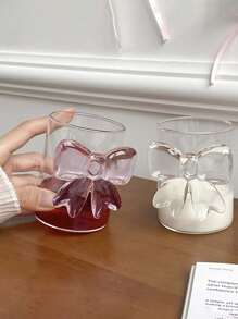 1 Pink Cute Bowknot Cup - Heat-Resistant High Borosilicate Glass Coffee Cup, Milk Cup, Cold Drink Glass Cup Perfect For Valentine's Day, Weddings, Anniversaries, Candlelight Dinners, And Elegant Cocktail Or Wine Parties - Perfect For Home Decoration, Photo Props, And Gifts For Holidays, Birthdays, And Parties, Reusable Back To School