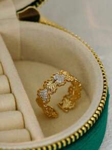 1pc S925 Sterling Silver Lace Leaf Hollow Zirconia Elegant Adjustable Ring, Versatile Jewelry Gift, Suitable For Women's Daily Wear, Parties, And Holidays