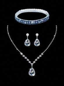 Women's Rhinestone Evening Clutch, Set Of 4 Rhinestone Ear Clips Bridal Wedding Choker Bracelet Pendant, Sparkling Purse, Perfect For Party, Wedding, Prom, Dinner/Banquet, Wedding Dress, Formal Wear, Prom Dress, Birthday Dress - Baby Blue - View 6