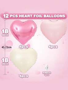 12个粉色和蓝色心形铝箔气球，18英寸粉色和蓝色氦气球，适用于婴儿派对、生日、周年纪念、婚礼派对装饰，米色、蓝色、粉色气球套装，母亲节 - 彩色 - 查看 14