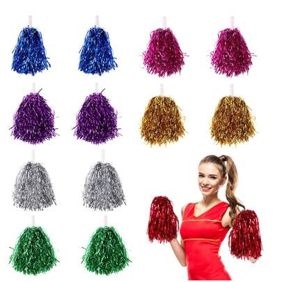 10pcs Glitter Cheerleader Pom Poms - Lightweight And Durable, Perfect For Dances, School Events And Sports Games Decorating The House Bedroom Decorating Storage Garden Decorating Holiday Celebrations Birthday Parties Banquets Tea Parties Exquisite Crafts Fashion Matching Wedding Summer Gifts Beach Back To School School Supplies