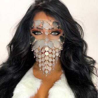 Luxury Women Coin Bell Tassel Masquerade Mask Veil Face Chain Belly Dance Stage Cosplay Party Headbands Boho Festival Hair Gift
