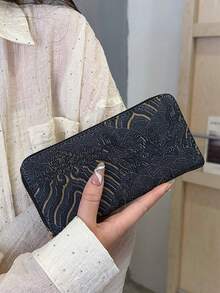 女士钱包，长款钱包，PU，拉链密封，休闲，时尚，云朵图案，字母图案，格子图案，简约轻巧，适合日常通勤，办公，度假，旅行，商务，可放银行卡，零钱。 - 彩色 - 查看 6