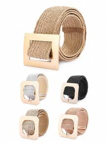 1pc Wide Interwoven Smooth Buckle Waist Belt, Minimalist & Practical Multifunctional - Belt - View 1