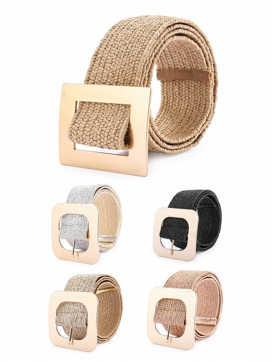 1pc Wide Interwoven Smooth Buckle Waist Belt, Minimalist & Practical Multifunctional - Belt - View 1