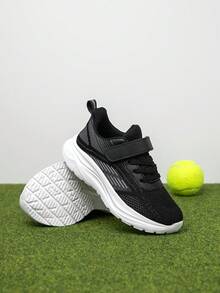 1 Pair Kids Mesh Breathable Sports Shoes, Skate Shoes For Indoor/Outdoor Casual Wear, Low-Top With Hook And Loop Strap, Easy To Wear, Lightweight - Black - View 9