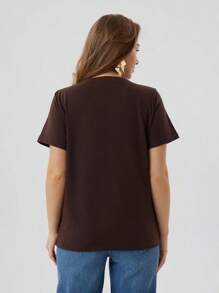 Camiseta Lisa Marrom Feminina Várias Cores Básica Lançamento 100% Algodão