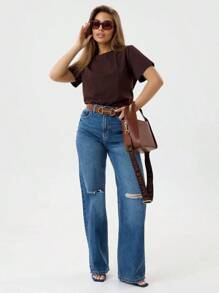 Camiseta Lisa Marrom Feminina Várias Cores Básica Lançamento 100% Algodão