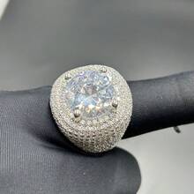 1pc Fashionable Cubic Zirconia Copper Full Rhinestone Ring With Large Center Zirconia Stone, Suitable For Men's Hiphop/Rap Casual Wear - Ring a - View 24