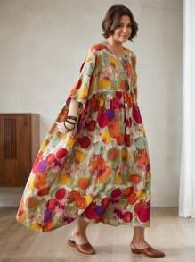 Topy Boho Style Plus Size Casual Holiday Beach Dress, Sukienka w kropki, Letnia sztuczna japońska spódnica z kołnierzykiem jenowym, z rękawami na ramionach i krótkim rękawem,