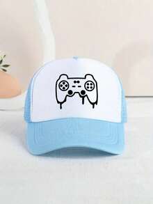 1 件装儿童透气防晒棒球帽，可爱游戏图案印花，泡沫网眼遮阳帽休闲运动太阳帽