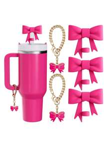 Kompatibel mit Cup-Zubehör – 3 Stücke 10-mm-Strohhalmaufsätze mit Schleife, kompatibel mit der Strohhalm-Abdeckkappe des Cups, 2 Stücke weiße Schleifenanhänger für 30- und 40-oz-Becher mit Griff, mehrere Farbkombinationen erhältlich
