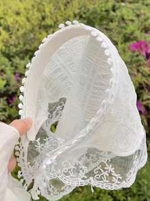 Vintage Dreieck Schal aus Spitze, französischer Streamer Stirnband Sonnenschutz Dutt Hut Seidenschal Damenschal, pastoral elegantes Stirnband, Spitzenrand Haarzubehör, Haarband, Haarreifen