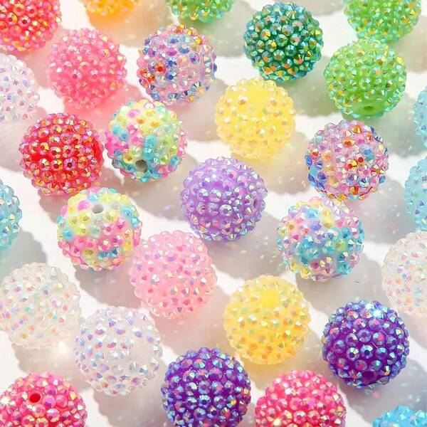 10Pcs Sparkling 20mm Rhinestone Disco Ball Beads - Acrylic Crystal Round & Chunky Bubblegum Beads For DIY Jewelry, Pens, And Crafts