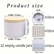56 peças/12 conjuntos Latas de Velas Brancas, Potes de Vela Brancos Foscos de 4 Onças com Tampas Estampa de Madeira para Fazer Velas, Suportes de Pavio, Adesivos de Pavio para Fazer Velas, Artesanato DIY, Armazenamento de Pequenos Itens