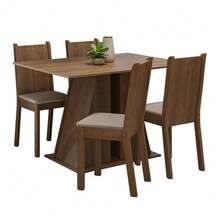 Madesa Marilyn Dining Set With Table And 4 Chairs In Brown And White - Brown and Beige - View 3