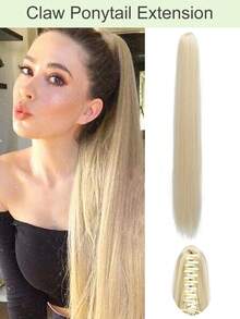 马尾辫接发，26 英寸爪形马尾辫长直合成纤维马尾辫天然柔软夹式接发马尾辫发片女士日常使用（金色）