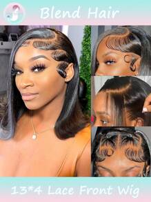 Perruque Bob à front en dentelle, cheveux mélangés 13x4 Perruque Bob transparente sans colle Cheveux courts droits Perruque Bob frontale pour Pré-peignés avec des cheveux bébé Raie sur le côté Densité de 180% 6-16 pouces (Perruques mélangées - Un mélange de cheveux humains et synthétiques) Perruques de cheveux humains/Perruque de cheveux humains pour femmes/Perruques de cheveux humains à front en dentelle/Perruques sans colle/Nœuds blanchis/Perruques Bob de cheveux humains/Perruques de cheveux humains pré-peignées/Perruque en dentelle/Costume de fête/Halloween