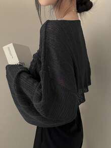 YCYC Women's Korean Style Soft Knit Top With Drawstring Design - Black - View 5
