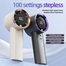 WOOSENHWO 带LED显示屏的100档手持迷你风扇，便携式可充电USB口袋风扇，夏季降温设备 - 杏色 - 查看 2