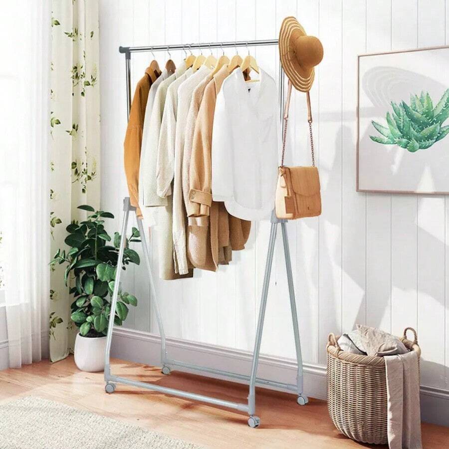 Suitable For Daily Family Use (Such As Drying On The Balcony And Storing In The Bedroom) Extendable Clothing Garment Rack Heavy Duty Foldable Clothes Rack W/Hanging Rod - 1 - View 1