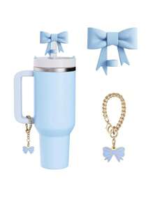Kompatibel mit Cup-Zubehör – 3 Stücke 10-mm-Strohhalmaufsätze mit Schleife, kompatibel mit der Strohhalm-Abdeckkappe des Cups, 2 Stücke weiße Schleifenanhänger für 30- und 40-oz-Becher mit Griff, mehrere Farbkombinationen erhältlich