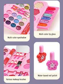 1pc Children Pretend Play Makeup Set, Girls Princess Cosmetic Box With Handbag, Lipstick, Eye Shadow, Brush, Birthday Gift