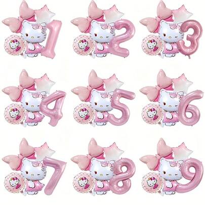 Sanrio 5 pezzi Palloncini in alluminio con motivi cartoni animati di Hello Kitty di Sanrio, decorazione per feste di compleanno, scena di compleanno con gatto carino KT