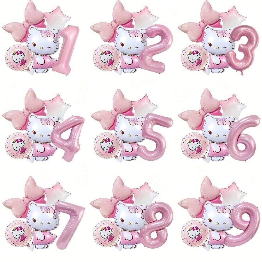 5 pezzi Palloncini in alluminio con motivi cartoni animati di Hello Kitty di Sanrio, decorazione per feste di compleanno, scena di compleanno con gatto carino KT
