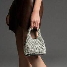 Dancing Engine 镶钻晚宴手拿包、钱包和手提包，奢华设计师单肩包，闪亮水晶手拿包，水桶包