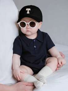 1顶简约A-Z字母印花儿童棒球帽，可调节遮阳帽，适合1-3岁男孩女孩，春秋季款 - 黑色 - 查看 2