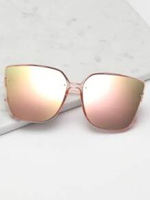 1pair Women's Transparent Pink Square PC Frame Mirrored Lens Fashionable Everyday/Travel Fashion Glasses For Summer Beach Vacation,Outdoor,Travel
