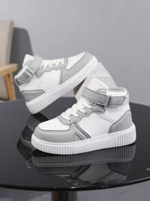 Crianças Novos Sapatos Esportivos Leves Confortáveis de Patchwork Branco e Cinza, Design Minimalista Adequado Para Fitness Infantil, Corrida, Jogos Ao Ar Livre, Solas Macias E Absorventes De Choque, Tênis Casuais De Tamanho Grande