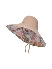 1pc Spring & Summer New Leaf Pattern Sun Hat, Ladies Half-Brimmed Ponytail Bucket Hat, Wide Brim - A - View 10