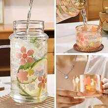 1pc Large Capacity Heat Resistant Floral Pattern Glass Mug With Lid, High Borosilicate Big Drink Cup - Heat Resistant, Dishwasher Safe