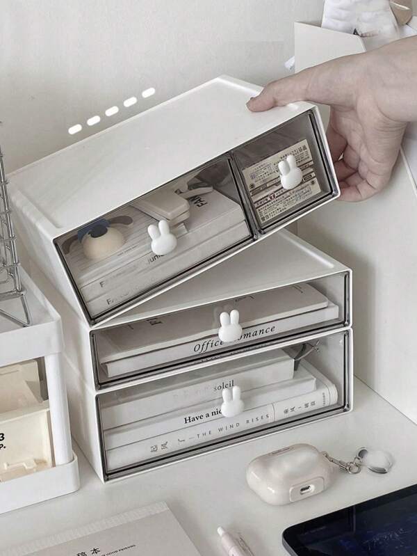 1pc Multifunctional Drawer Type Desktop Organizer Box, Skincare, Stationery, Jewelry, Cosmetics Storage Box For Office, Dorm, Makeup Tools Display, Hair Accessories, Lipstick & Perfume Holder