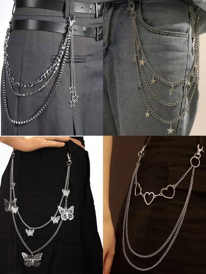 1 件多层星星装饰腰链，时尚吊坠链，朋克腰带链，适合裤子、短裤、裙子和牛仔裤