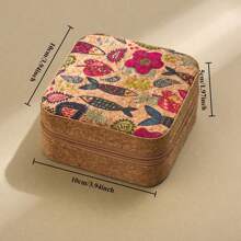 1 Mini Retro Printed Jewelry Box Earring, Ring, Necklace, Travel Storage Box, Jewelry Earring, Elegant Style Printed Jewelry Box,New Original High-Grade Cork Jewelry Box,. Portable Travel Earrings, Rings, Necklace Storage Box, Vintage Pattern Jewelry Box, Square Jewelry Box Summer For Women Storage Organizer Gift Wedding