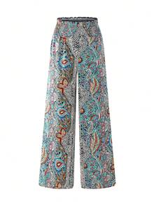 Flowy Paisley Print Wide Leg Pants For Women - High Waist, Non-Stretch Polyester, Machine Washable - Picture Color - View 3
