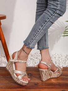 Bohemian Summer New Thick Bottom Wedge Strap Round Toe High Heel Sandals For Women